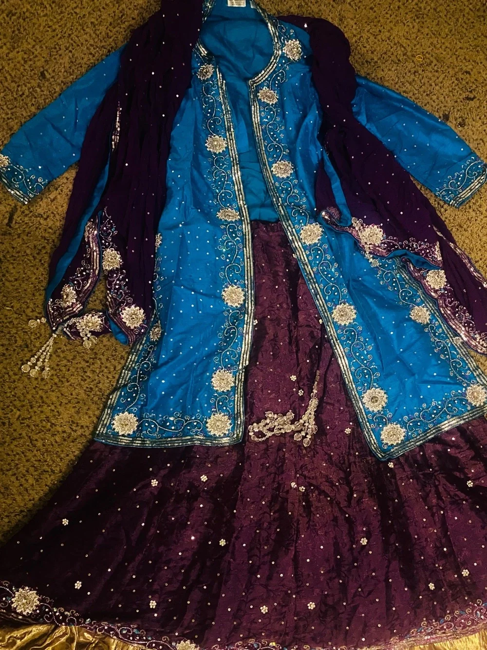 Blue & Purple Embellished Women's Lehenga Set
